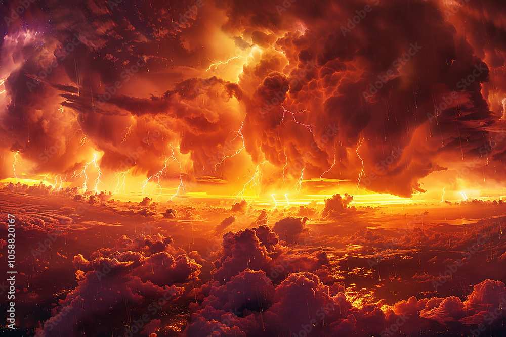 A breathtaking panoramic view of a raging thunderstorm