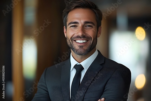 Smiling Businessman with Gray Hair in Corporate Attire Headshot