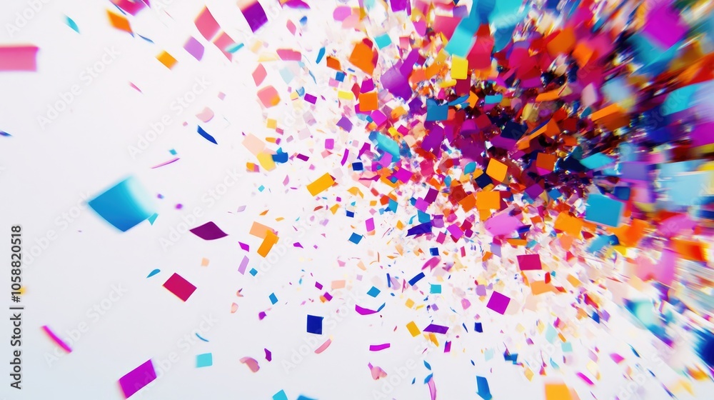 Fototapeta premium Abstract flat design featuring a vibrant explosion of confetti against a white background