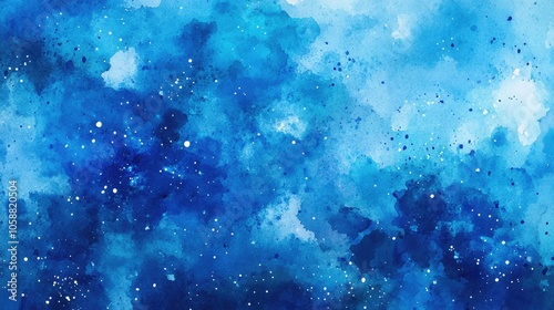 Blue watercolor background illustration depicting a cosmic theme