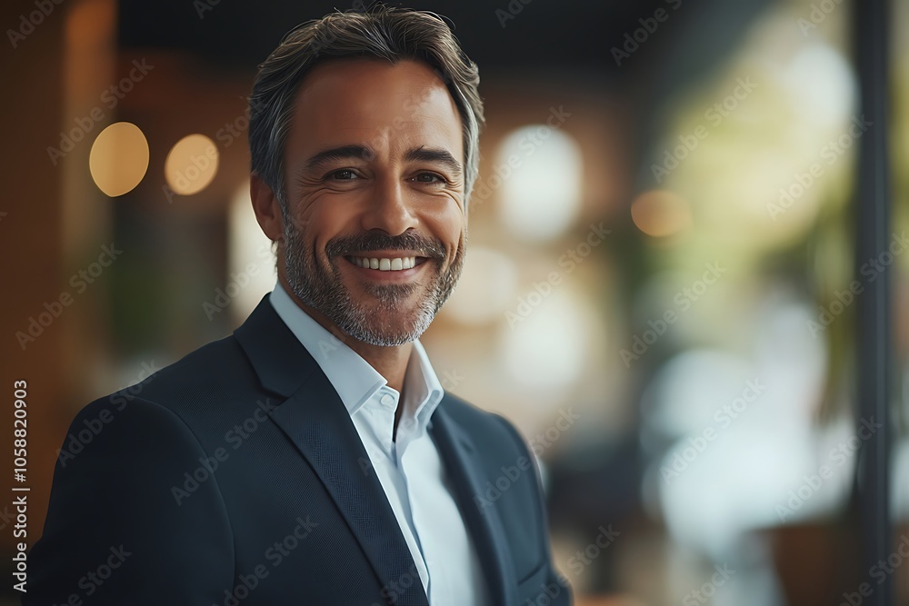 Smiling Businessman with Grey Hair in Blue Suit Headshot Smiling Businessman with Grey Hair in Blue Suit Headshot