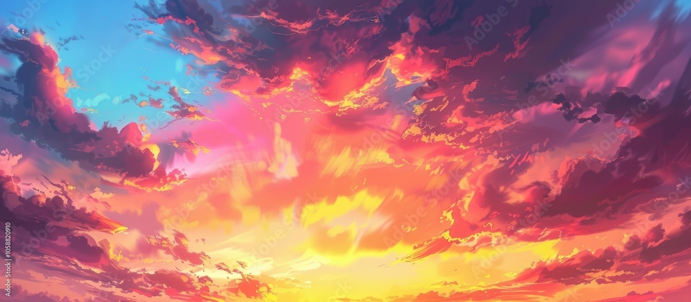 Naklejka premium Red Orange And Yellow Sky At Sunset Cloudy Sky At Nightfall