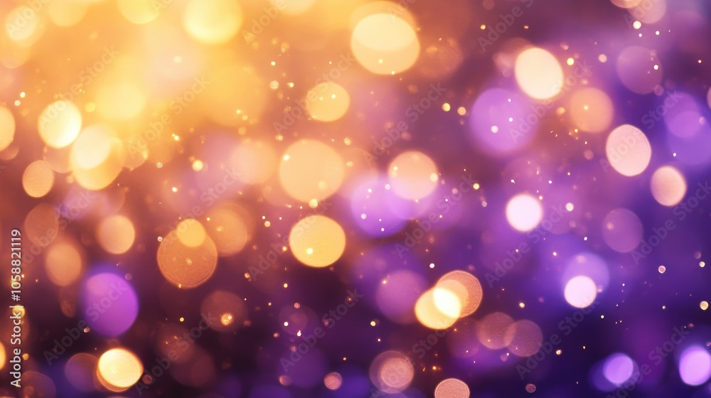 Abstract background showcasing a vibrant array of purple and gold bokeh lights