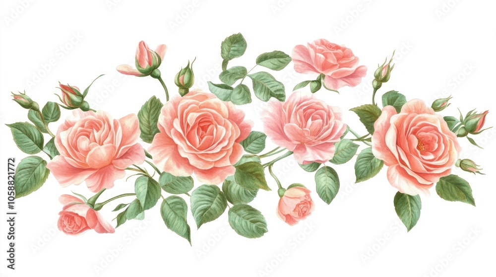 Pastel pink roses in a decorative frame Elegant floral arrangement for your creative projects Pastel pink roses in a decorative frame Elegant floral arrangement for your creative projects