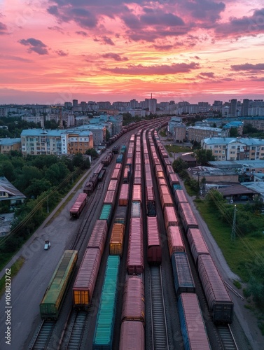 Train Yard with Train Cars photo