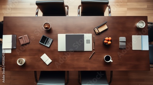 wood top view of conference table photo