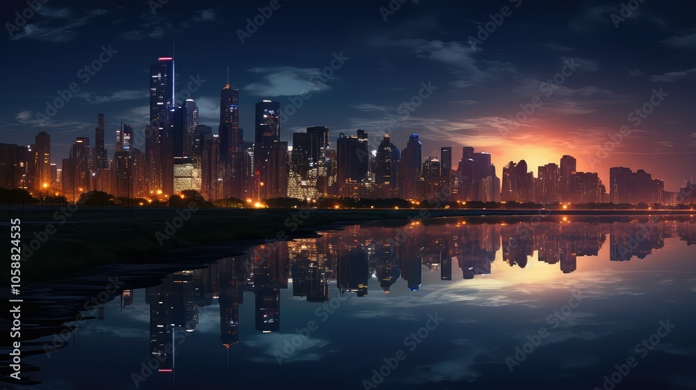 Fototapeta premium skyline water moon