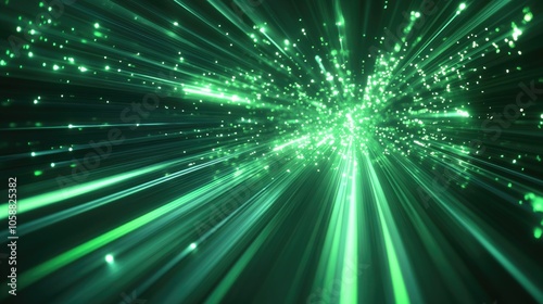 Abstract background featuring futuristic speed motion with green rays of light