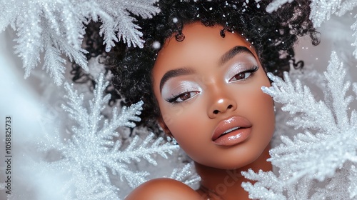 Elegant Portrait with Snowflakes and Glitter Effect