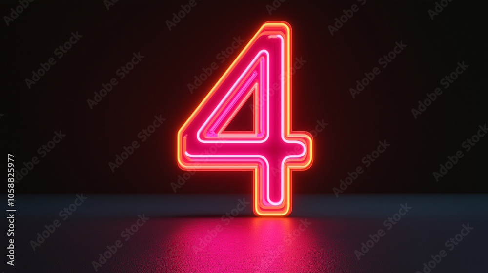 An eye-catching neon number four radiates pink and yellow light amidst a dark setting, striking a balance between vintage charm and contemporary style. An eye-catching neon number four radiates pink and yellow light amidst a dark setting, striking a balance between vintage charm and contemporary style.