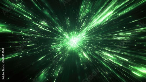 Abstract background featuring futuristic speed motion with green rays of light