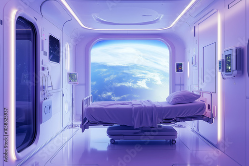 Fototapeta Naklejka Na Ścianę i Meble -  Futuristic hospital room on space station