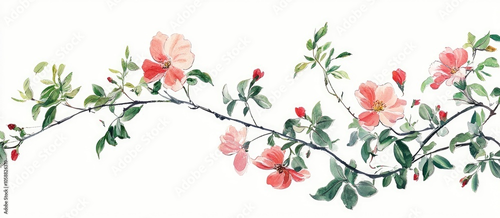 Summer Flowers And A Branch With Sprouts Summer Flowers And A Branch With Sprouts