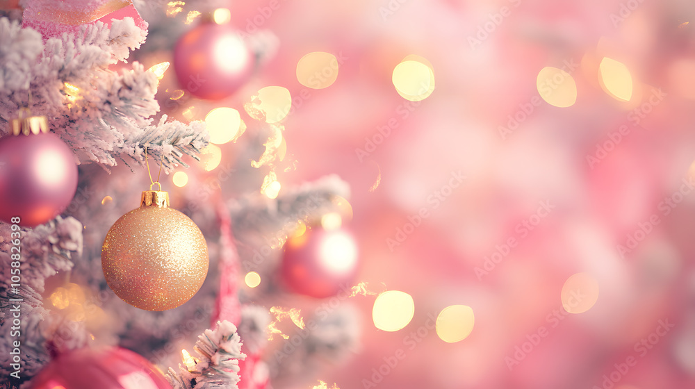 Pastel pink and gold christmas deocration for seasonal greeting with seasonal antiques Pastel pink and gold christmas deocration for seasonal greeting with seasonal antiques