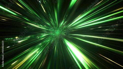 Abstract background featuring futuristic speed motion with green rays of light