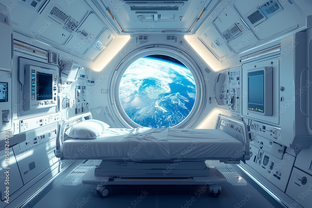 Futuristic hospital room on space station Futuristic hospital room on space station