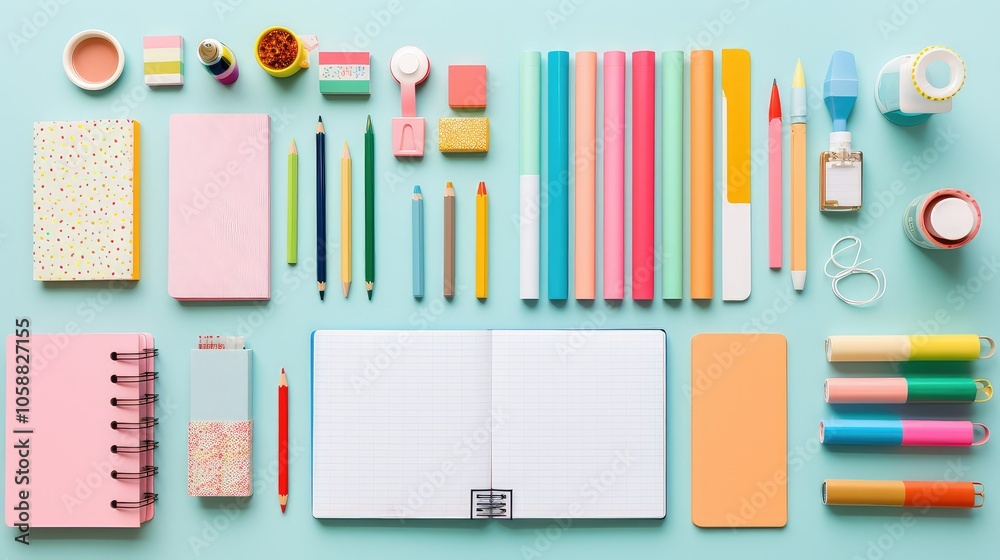colorful office flatlay colorful office flatlay