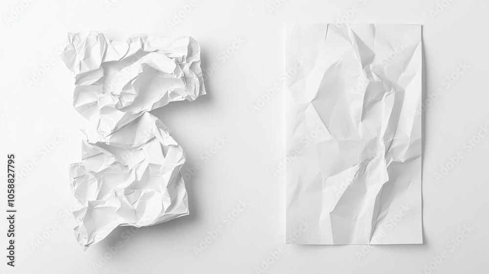Obraz premium Crumpled White Paper and Flat Paper on a Clean Workspace Surface Generative AI