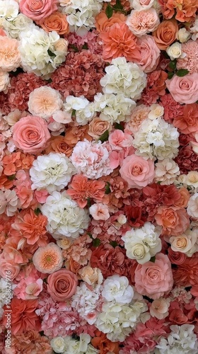 Peach White and Pink Flower Wall Romantic Floral Arrangement