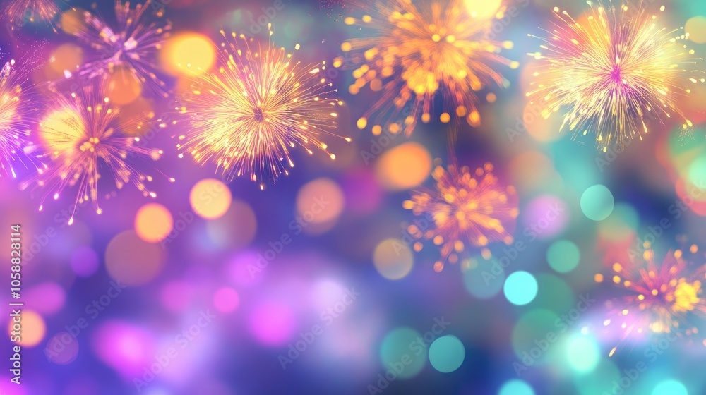 Festive banner featuring bokeh lights and vibrant fireworks for the holiday season Festive banner featuring bokeh lights and vibrant fireworks for the holiday season