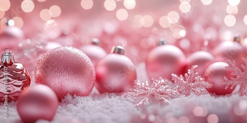 Pink Christmas Ornaments Snow Covered Ground