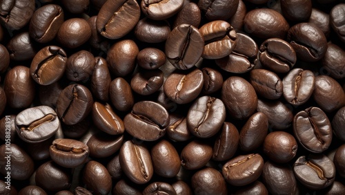 Close-up view of rich, dark roasted coffee beans, highlighting their glossy surface and unique texture. Perfect for coffee enthusiasts and branding