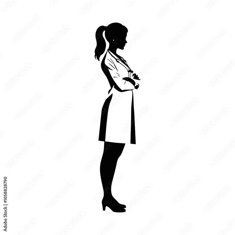 female doctor standing pose vector silhouette