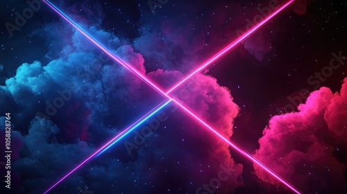 Digital neon lines intersecting clouds at night against a dark backdrop Abstract high tech design suitable for wallpaper backgrounds and banners A breakthrough in modern visual art