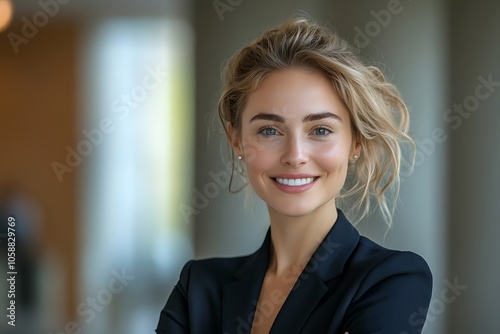 Smiling Businesswoman in Black Blazer, Modern Office Portrait Free Download Smiling Businesswoman in Black Blazer, Modern Office Portrait - GFXLoad
