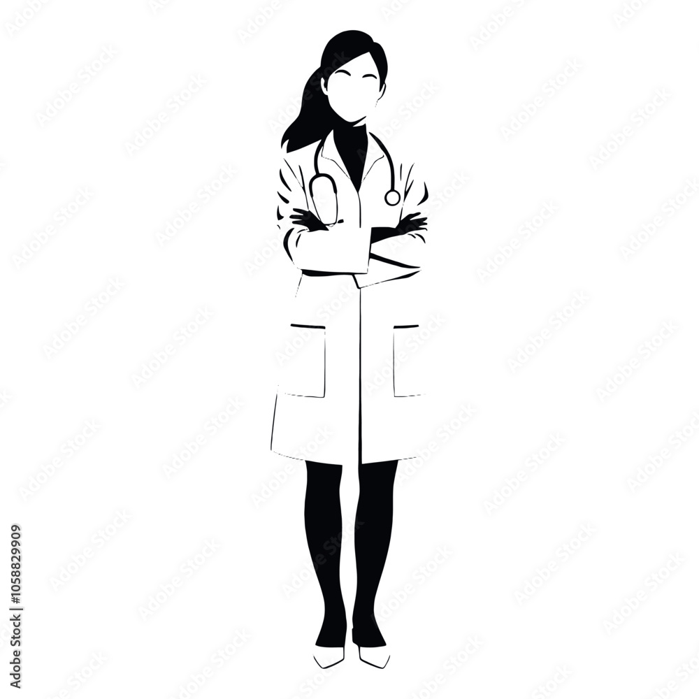 female doctor standing pose vector silhouette female doctor standing pose vector silhouette