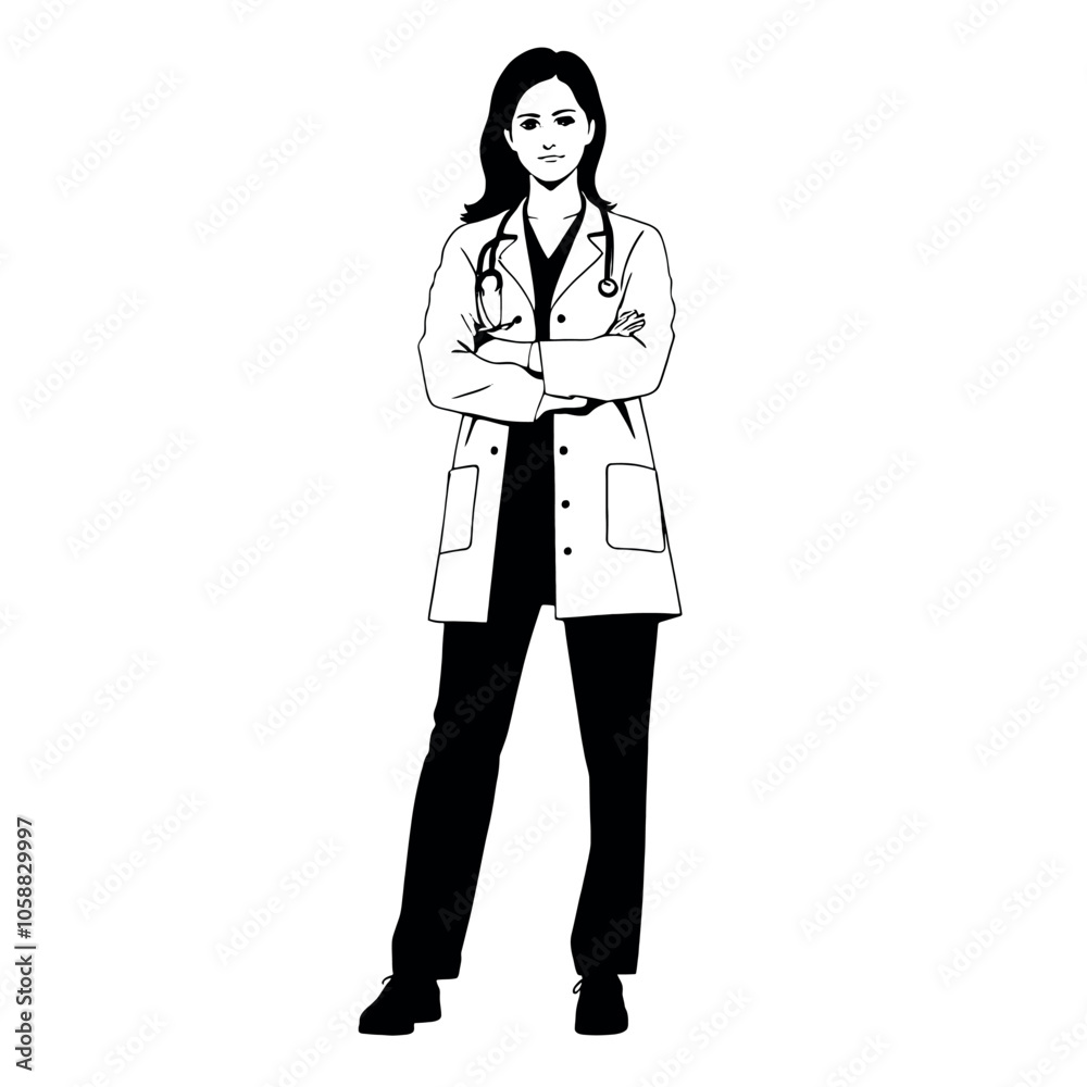 female doctor standing pose vector silhouette female doctor standing pose vector silhouette