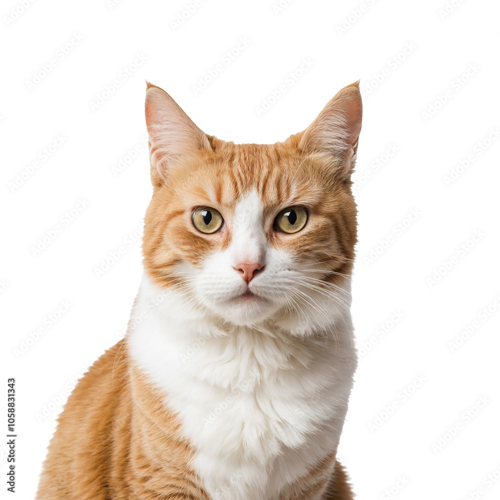 Yellow Eyes Cat PNG, Close-Up Portrait of an Orange Tabby Cat with Intense Yellow Eyes on PNG Background