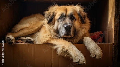 large dog in box photo