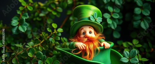 Leprechaun in Pot of Gold  St  Patrick s Day  Irish  Luck  Green  Festive  Holiday photo