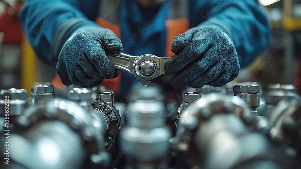 Plumber using wrench on pipe fittings with plenty of space for text Plumber using wrench on pipe fittings with plenty of space for text