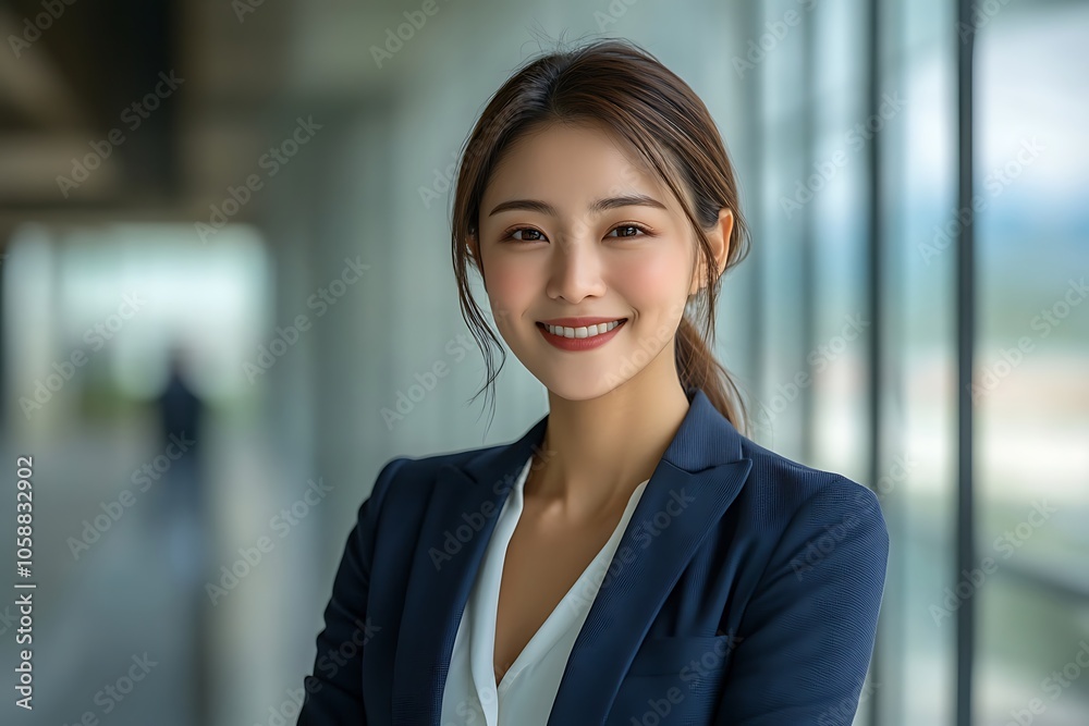 Smiling Businesswoman in Blue Suit with White Blouse Headshot Portrait Smiling Businesswoman in Blue Suit with White Blouse Headshot Portrait