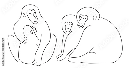 Japanese snow monkey in doodle style in vector. element for decor postcard design print sticker animation poster background