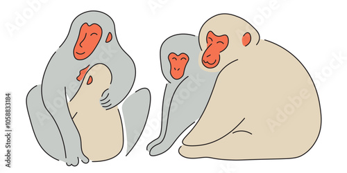 Japanese snow monkey in doodle style in vector. element for decor postcard design print sticker animation poster background