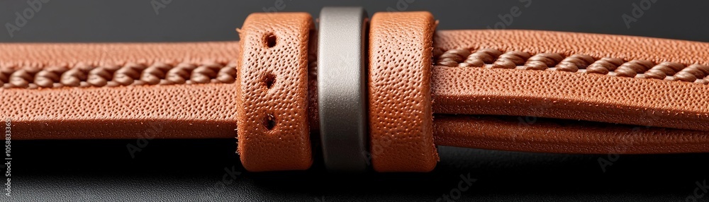 Obraz premium Closeup of Brown Leather Strap with Metal Zipper Pull