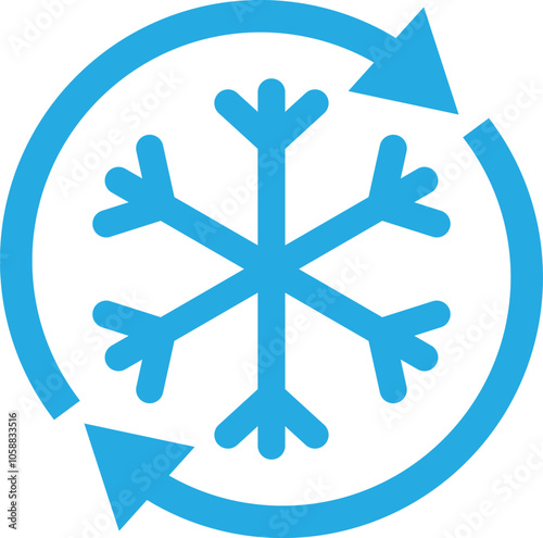 Defrost icon . Auto cooling icon . Freezer control symbol icon . Snowflake icon with rotation arrows . Vector illustration