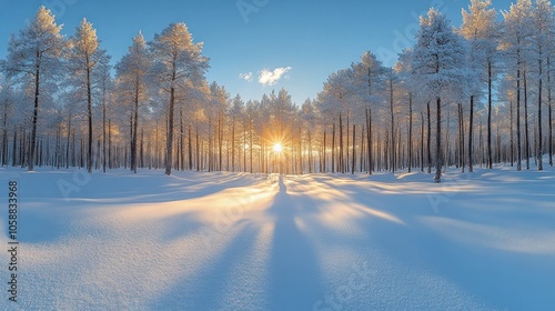 Snowy Forest Sunset