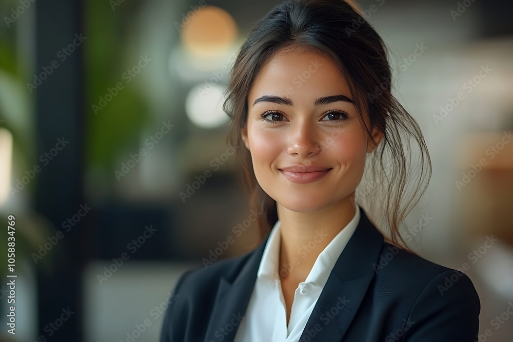 Smiling Businesswoman in Navy Blue Suit, Positive Portrait Smiling Businesswoman in Navy Blue Suit, Positive Portrait
