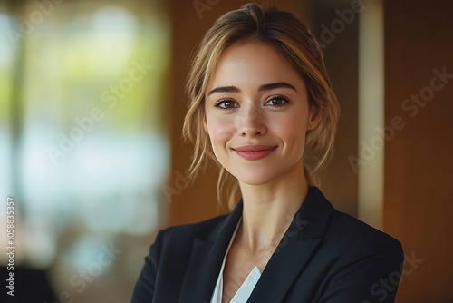 Smiling Businesswoman in Office Suit Portrait