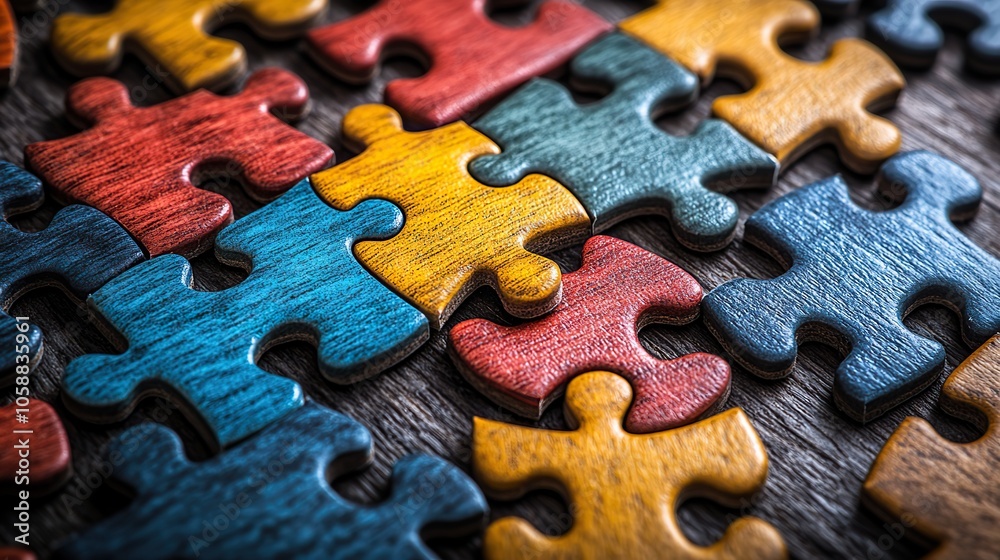Puzzle pieces coming together on white backdrop, illustrating creative ideas and conceptual connections Puzzle pieces coming together on white backdrop, illustrating creative ideas and conceptual connections