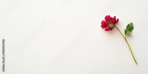 A vibrant red clover sprig stands out distinctly against a white background, showcasing its fresh and lively appearance in isolation.