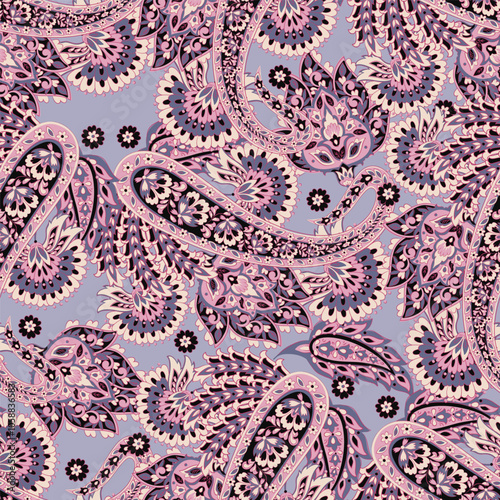 Gorgeous paisley seamless vector pattern with fantastic flowers and leaves. Bohemian textile print inspired by batik. Vintage style