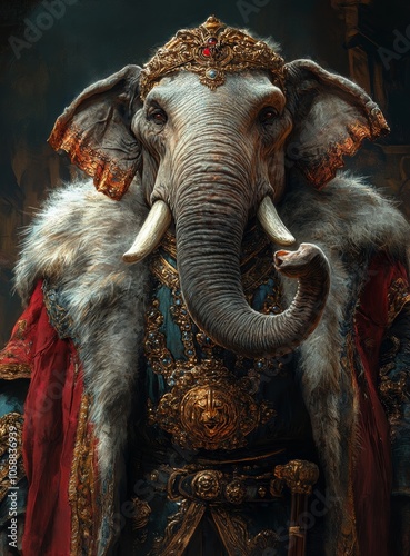 Regal Elephant in Ornate Royal Attire
 photo