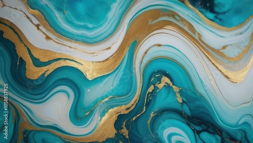 A stunning abstract artwork featuring flowing turquoise and gold waves. Perfect for modern decor and digital backgrounds