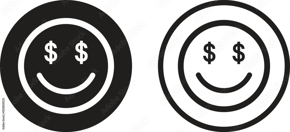 Investor happy face icon set in two styles isolated on white background . Smiling investor face icon vector Investor happy face icon set in two styles isolated on white background . Smiling investor face icon vector