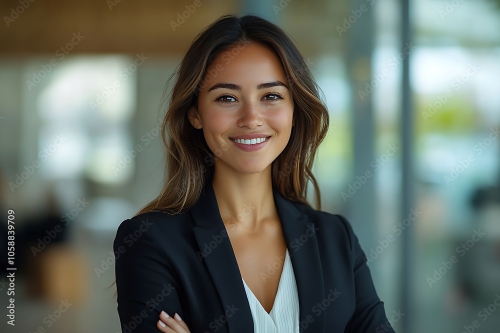 Smiling Businesswoman Portrait with Glass Wall Background Smiling Businesswoman Portrait with Glass Wall Background